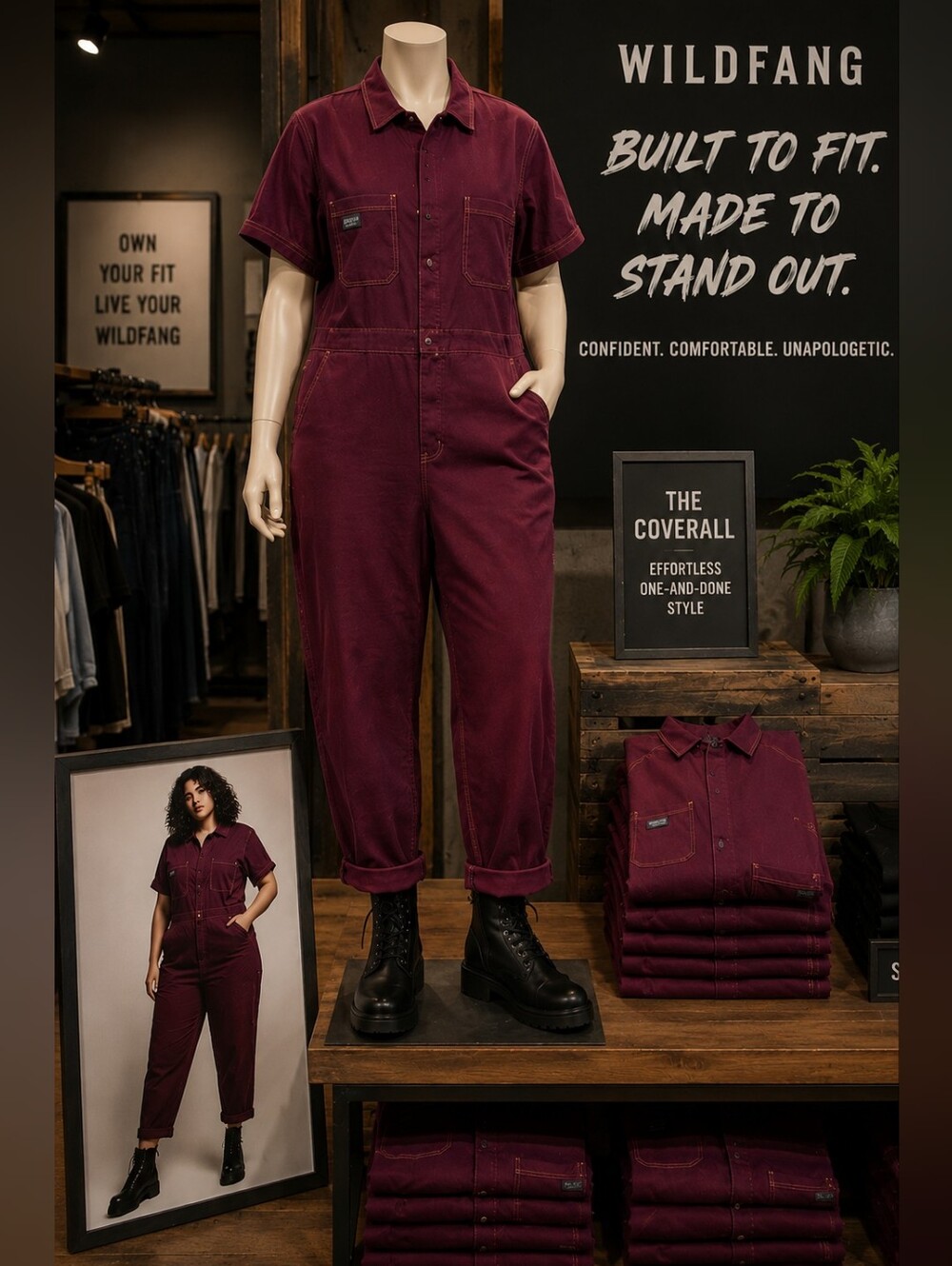 Women's Burgundy Short-Sleeve Coverall Jumpsuit